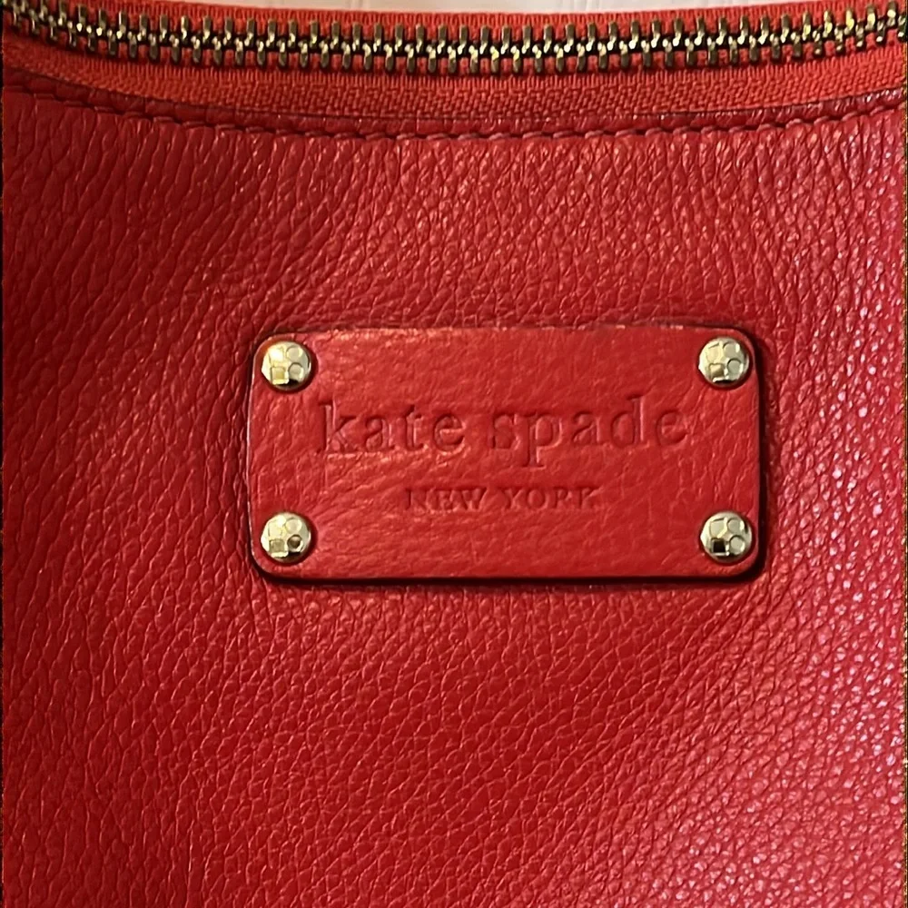 Kate Spade Red Pebbled Leather Shoulder Tote Bag, Zippered